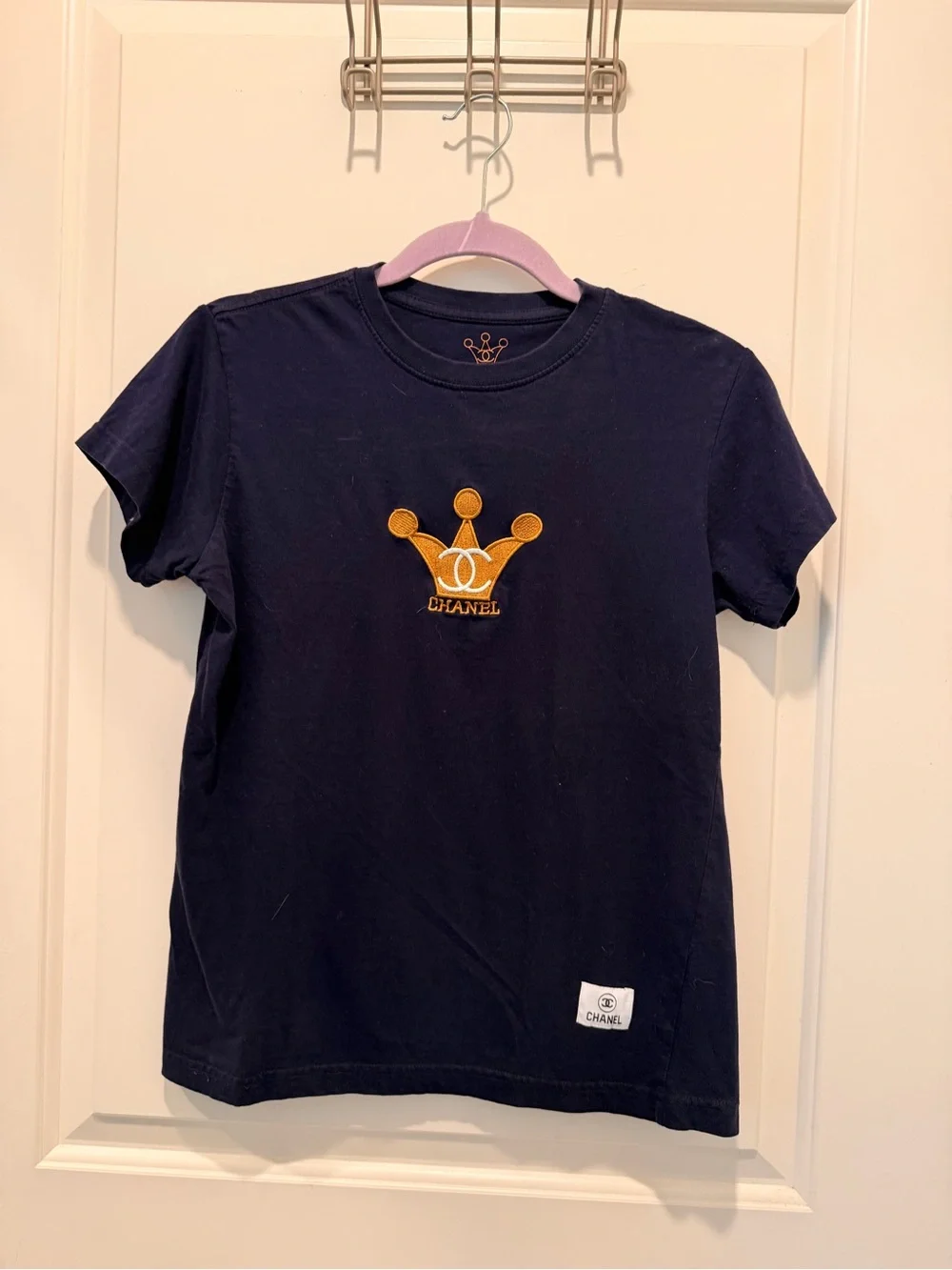 Chanel Crown Logo Navy Blue T-Shirt Size Small